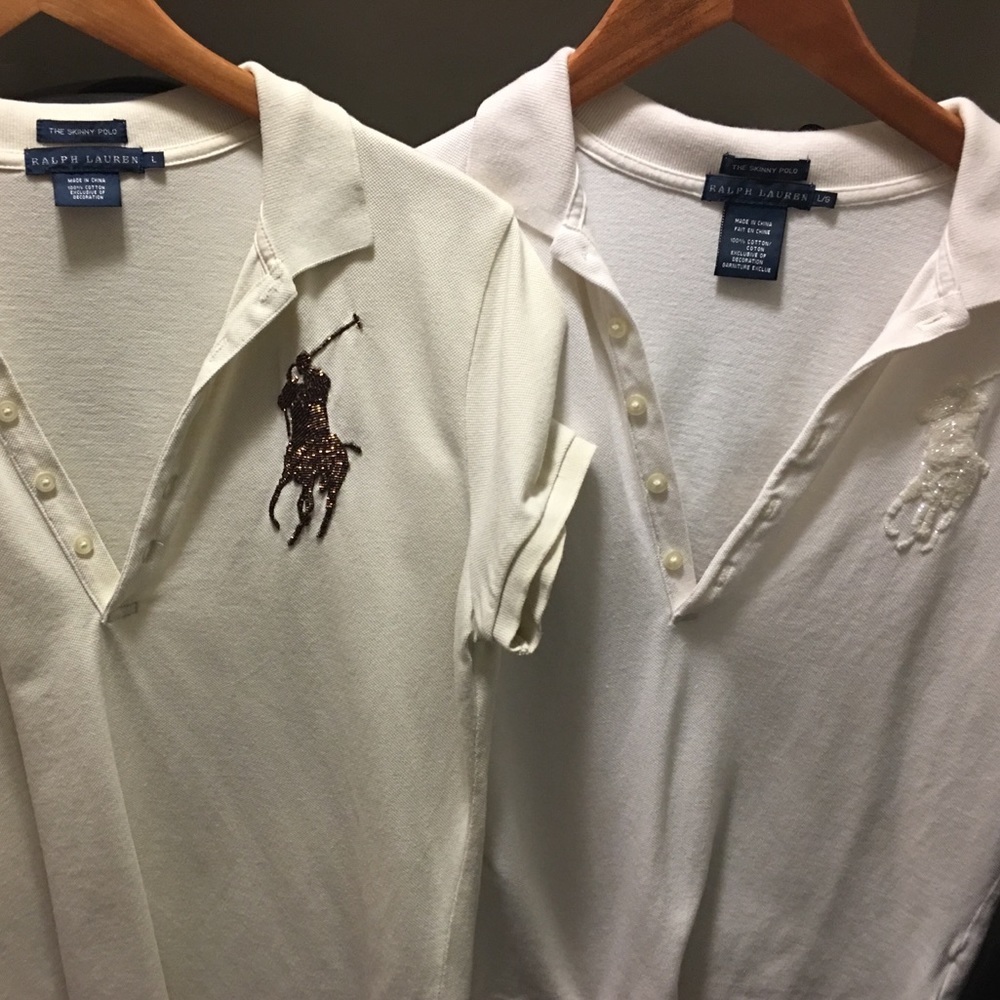 Lot of 2 Ralph Lauren beaded polo pony shirts